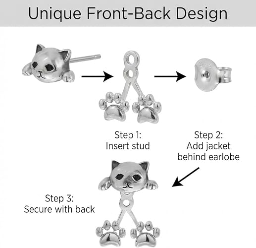 Cute Cat Paw Stud Earrings – Silver Kitten Climber Earrings