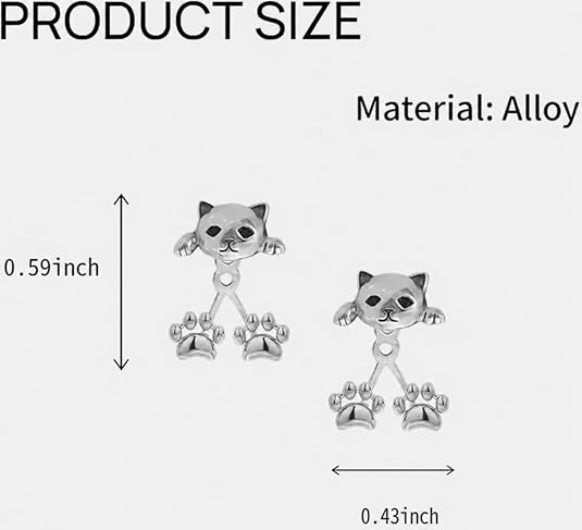 Cute Cat Paw Stud Earrings – Silver Kitten Climber Earrings