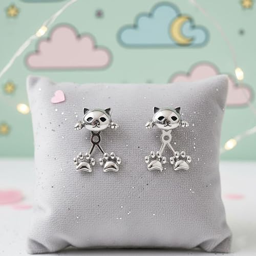 Cute Cat Paw Stud Earrings – Silver Kitten Climber Earrings
