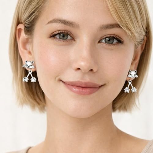 Cute Cat Paw Stud Earrings – Silver Kitten Climber Earrings