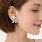 Cute Cat Paw Stud Earrings – Silver Kitten Climber Earrings