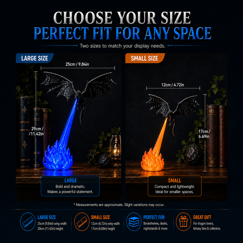 🐉3D Fire-Breathing Dragon LED Display – Fantasy Bookshelf Decor with Glowing Flame