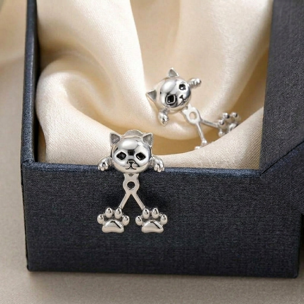Cute Cat Paw Stud Earrings – Silver Kitten Climber Earrings