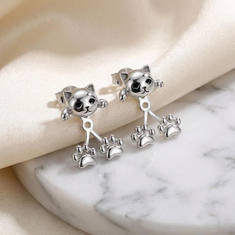Cute Cat Paw Stud Earrings – Silver Kitten Climber Earrings