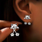 Cute Cat Paw Stud Earrings – Silver Kitten Climber Earrings
